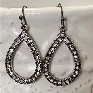 Silver Teardrop Pave Style Crystal Marcasite Drop Earrings